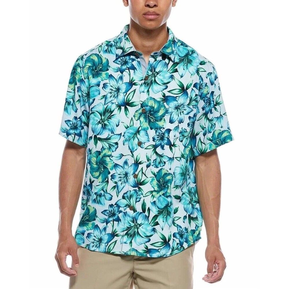 Tommy Bahama Shirt Men's L Hawaiian Camp Shirt 100% Silk Hibiscus Hideaway